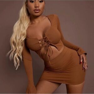 Shein Brown Mini Skirt Set